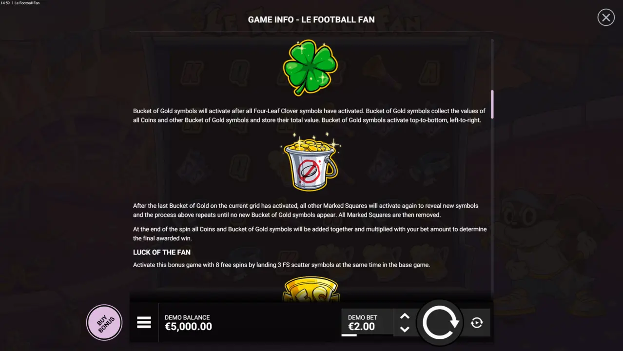Le Football Fan: Таблица выплат
